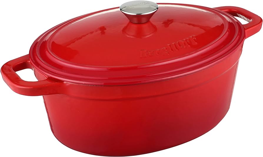 cast iron oval casserole red