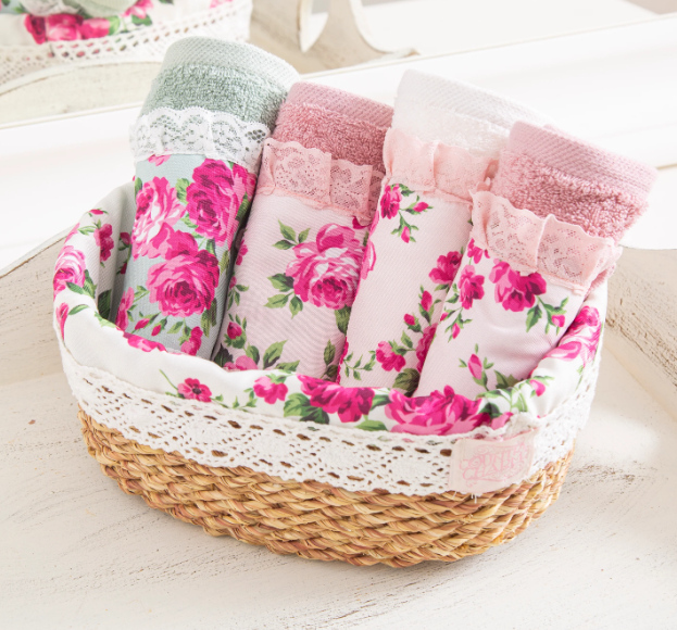 Fleur collection hand towels minty green